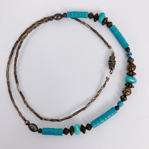 Vintage Turquoise / Howlite Heishi Bead Southwestern Necklace 1970s Barrel Clasp - Picture 12 of 12